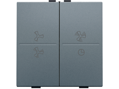 Tweevoudige toets met ventilatoropdruk 0 t.e.m. 3 voor draadloze schakelaar of drukknop met 4 bedieningsknoppen, steel grey coated