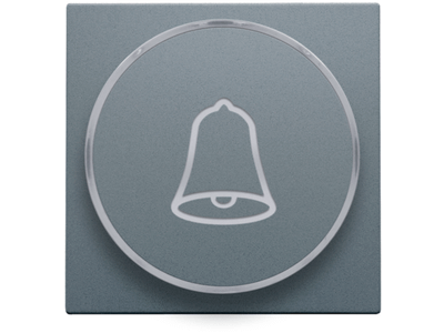 Afwerkingsset met doorschijnende ring met belsymbool voor drukknop 6 A met amberkleurige led met E10-lampvoet, steel grey coated