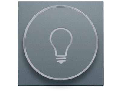 Afwerkingsset met doorschijnende ring met lampsymbool voor drukknop 6A met amberkleurige led met E10-lampvoet, steel grey coated