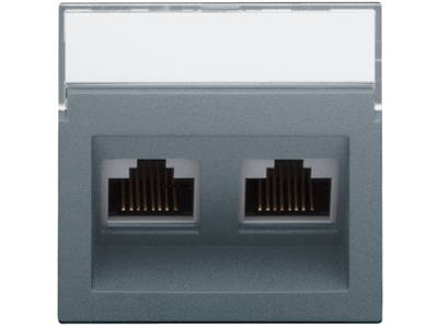 Centraalplaat data 2x RJ schuine uitgang, alu steel grey coated