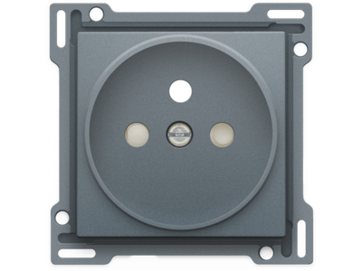 Afwerkingsset voor stopcontact met penaarde en beschermingsafsluiters, inbouwdiepte 21 mm, alu steel grey coated