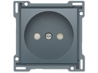 Afwerkingsset voor stopcontact zonder aarding met beschermingsafsluiters, inbouwdiepte 21 mm, alu steel grey coated