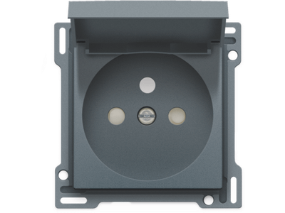 Afwerkingsset voor stopcontact met klapdeksel, penaarde en beschermingsafsluiters, inbouwdiepte 28,5 mm, alu steel grey coated