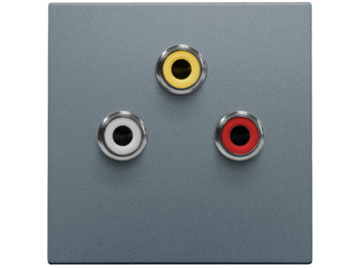 Afwerkingsset met 3 cinch-aansluitingen, ook voor inbouw in installatiekanalen, steel grey coated