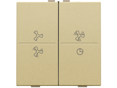 Tweevoudige toets met ventilatoropdruk 0 t.e.m. 3 voor draadloze schakelaar of drukknop met 4 bedieningsknoppen, gold coated