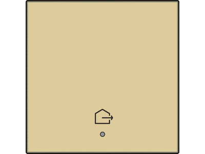 Afwerkingsset met lens voor geconnecteerde enkelvoudige schakelaar met symbool "woning verlaten", gold coated