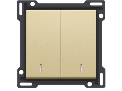 Afwerkingsset met dubbele lens voor serieschakelaar, wisselschakelaar + drukknop N.O., dubbele wisselschakelaar of dubbele drukknop N.O. of N.G., gold coated