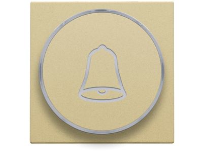 Afwerkingsset met doorschijnende ring met belsymbool voor drukknop 6 A met amberkleurige led met E10-lampvoet, gold coated