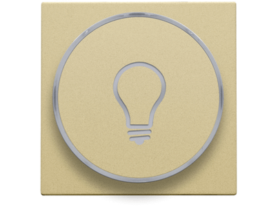 Afwerkingsset met doorschijnende ring met lampsymbool voor drukknop 6A met amberkleurige led met E10-lampvoet, gold coated