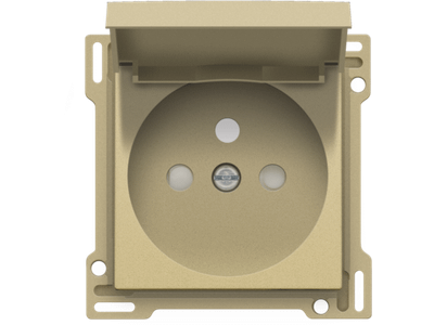 Afwerkingsset voor stopcontact met klapdeksel, penaarde en beschermingsafsluiters, inbouwdiepte 28,5 mm, alu gold coated