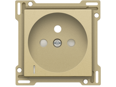 Afwerkingsset met doorschijnende lens voor stopcontact met spanningsaanduiding, penaarde en beschermingsafsluiters, inbouwdiepte 28,5 mm, alu gold coated