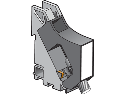 DIN-rail module met F-type coaxconnector voor centrale montage van een coaxaansluiting met RG59-kabel in de aansluitkast
