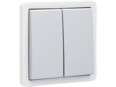 Spuitwaterdichte, niet-verlichtbare dubbele drukknop 10 A/250 Vac met 2 N.O.- of N.G.-contacten, exclusief opbouwdoos, lichtgrijs met donkergrijze toets