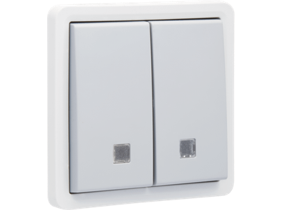 Spuitwaterdichte, verlichtbare dubbele drukknop 10 A/250 Vac met 2 N.O.- of N.G.-contacten, exclusief opbouwdoos