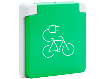 Spuitwaterdicht fietsoplaadpunt 16 A/250 Vac met penaarde, beschermingsafsluiters en met schroefklemmen, exclusief opbouwdoos, grey