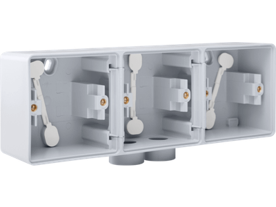 Spuitwaterdichte drievoudige horizontale opbouwdoos met één tweevoudige M20-ingang voor het inbouwen van drie functies, grey