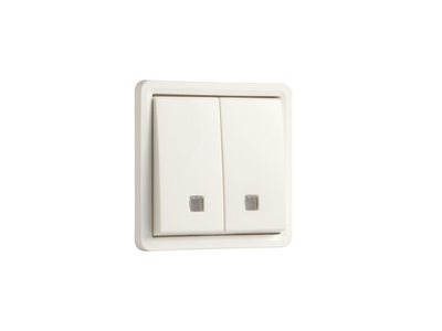 Spuitwaterdichte, verlichtbare dubbele drukknop 10 A/250 Vac met 2 N.O.- of N.G.-contacten, exclusief opbouwdoos