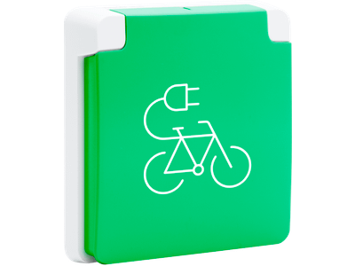 Spuitwaterdicht fietsoplaadpunt 16 A/250 Vac met penaarde, beschermingsafsluiters en met schroefklemmen, exclusief opbouwdoos, white