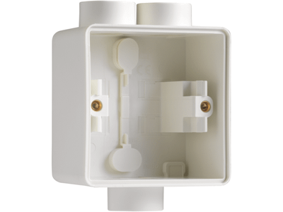 Spuitwaterdichte opbouwdoos met één tweevoudige M20-ingang én één enkelvoudige M20-ingang voor het inbouwen van één functie, white