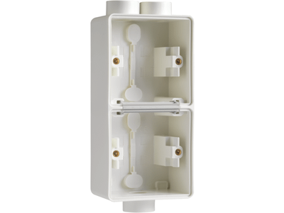 Spuitwaterdichte dubbele verticale opbouwdoos met één tweevoudige M20-ingang én één enkelvoudige M20-ingang voor het inbouwen van twee functies, white