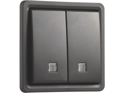 Spuitwaterdichte, verlichtbare dubbele drukknop 10 A/250 Vac met 2 N.O.- of N.G.-contacten, exclusief opbouwdoos, met insteekklemmen, black