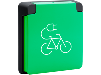 Spuitwaterdicht fietsoplaadpunt 16 A/250 Vac met penaarde, beschermingsafsluiters en met schroefklemmen, exclusief opbouwdoos, black