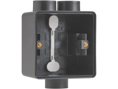 Spuitwaterdichte opbouwdoos met één tweevoudige M20-ingang én één enkelvoudige M20-ingang voor het inbouwen van één functie, black