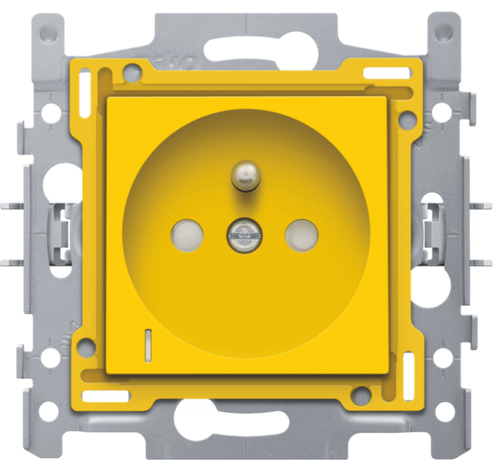 Stopcontact met spanningsaanduiding, penaarde en beschermingsafsluiters, inbouwdiepte 28,5 mm, sokkel en afwerkingsset, schroefklemmen, yellow  Niko