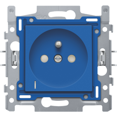 Stopcontact met spanningsaanduiding, penaarde en beschermingsafsluiters, inbouwdiepte 28,5 mm, sokkel en afwerkingsset, schroefklemmen, blue  Niko