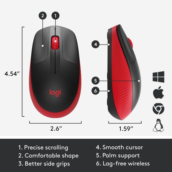 Logitech M190 Full-Size Wireless Mouse Red