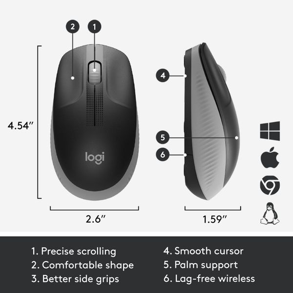 Logitech M190 Full-Size Wireless Mouse Grey