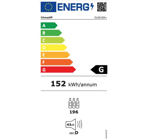 CLA210A+ Wijnbewaarkast 196 flessen  Climadiff