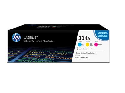 304A originele cyaan/magenta/gele LaserJet tonercartridge, 3-pack