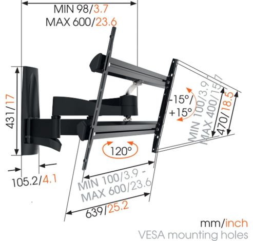 WALL 2350 Draaibare tv-beugel Zwart  Vogels