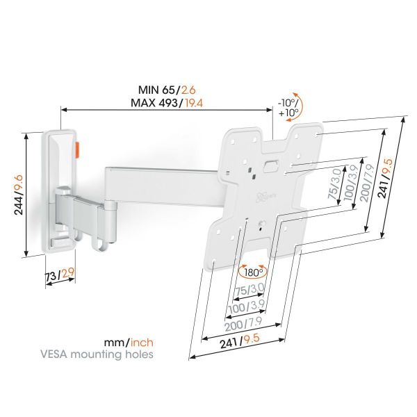 Vogels TVM 3245 Draaibare tv-beugel (wit) - Volledig draaibaar tot 180° - Kantelsysteem tot 20°