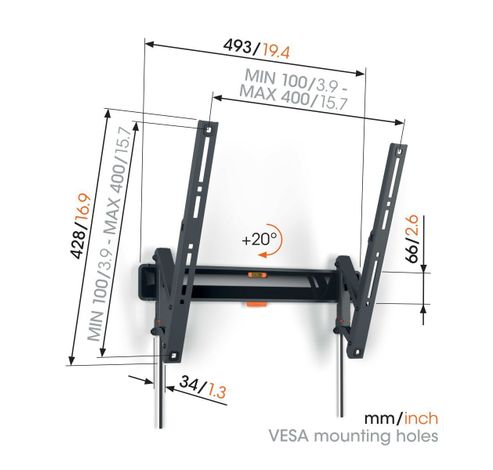 TVM 3415 TILT MEDIUM WALL MOUNT BLACK  Vogels