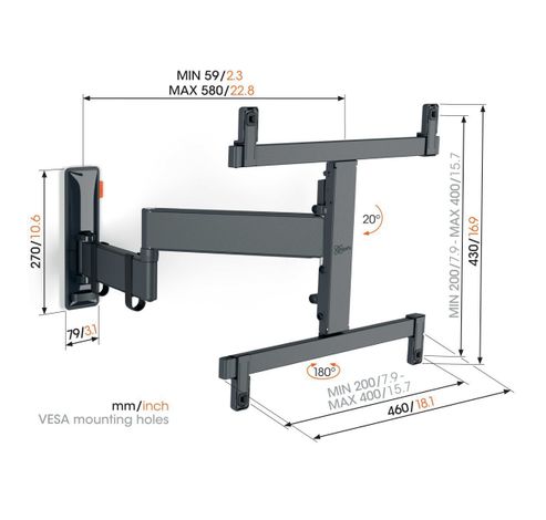 TVM 3465 FULL MOTION+ MEDIUM WALL MOUNT OLED BLACK  Vogels