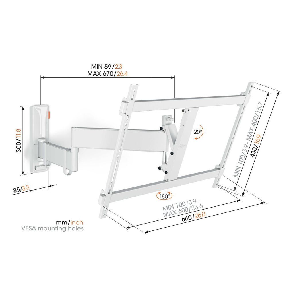 Vogels TV Beugels TVM 3645 Draaibare tv-beugel (wit)