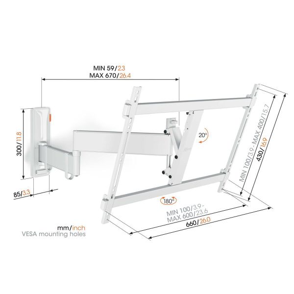 TVM 3645 Draaibare tv-beugel (wit) 