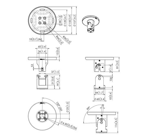 PUC 1045 Plaque de plafond inclinable/rotative  Vogels