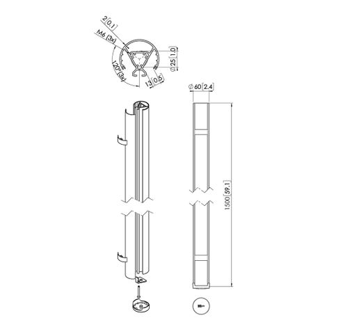 PUC 2415S Tube 150cm (argent)  Vogels