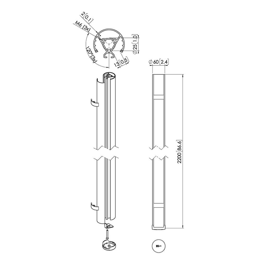 Vogels Flatscreensteun accessoires PUC 2422B Buis 220cm (zwart)