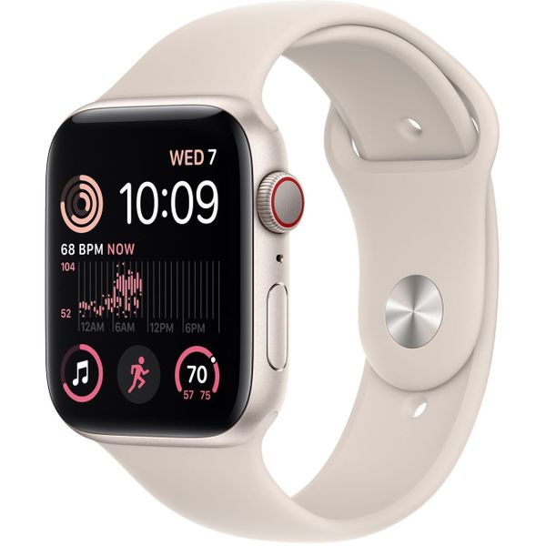 Apple Apple Watch SE GPS 44mm Starlight Aluminium Case met Starlight Sport Band Regular