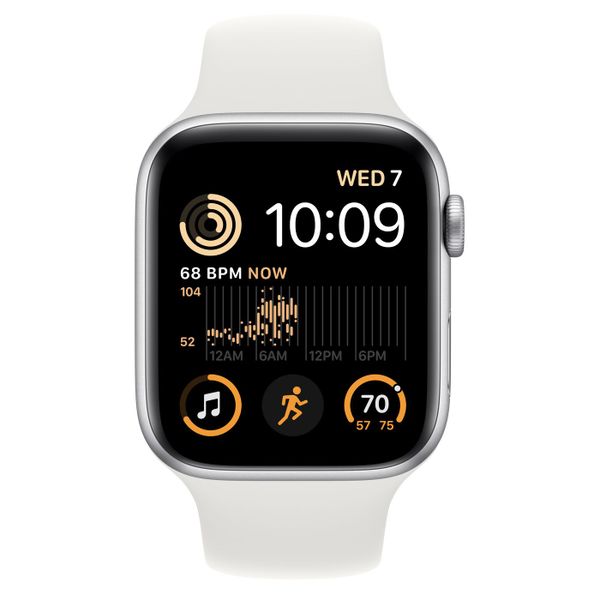 Apple Watch SE GPS 44mm Silver Aluminium Case met White Sport Band Regular 