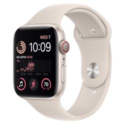 Apple Apple Watch SE GPS + Cellular 44mm Starlight Aluminium Case met Starlight Sport Band Regular 