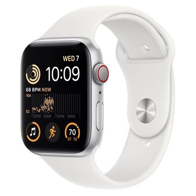 Apple Watch SE GPS + Cellular 44mm Silver Aluminium Case met White Sport Band Regular  Apple