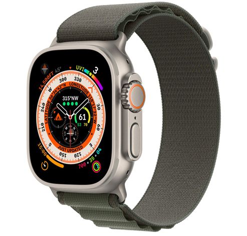 Apple Watch Ultra GPS + Cellular 49mm Titanium Case with Green Alpine Loop Medium  Apple