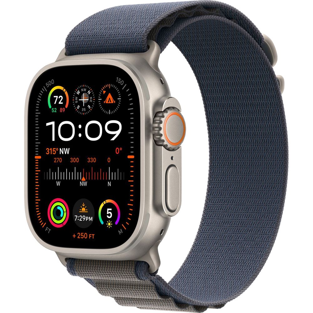 Apple Watch Ultra 2 GPS + Cellular, 49mm Titanium Case with Blue Alpine Loop - Small 