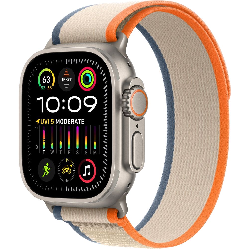 Apple Watch Ultra 2 GPS + Cellular, 49mm Titanium Case with Orange/Beige Trail Loop - S/M 