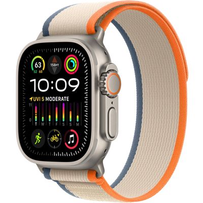 Apple Watch Ultra 2 GPS + Cellular, 49mm Titanium Case with Orange/Beige Trail Loop - S/M Apple